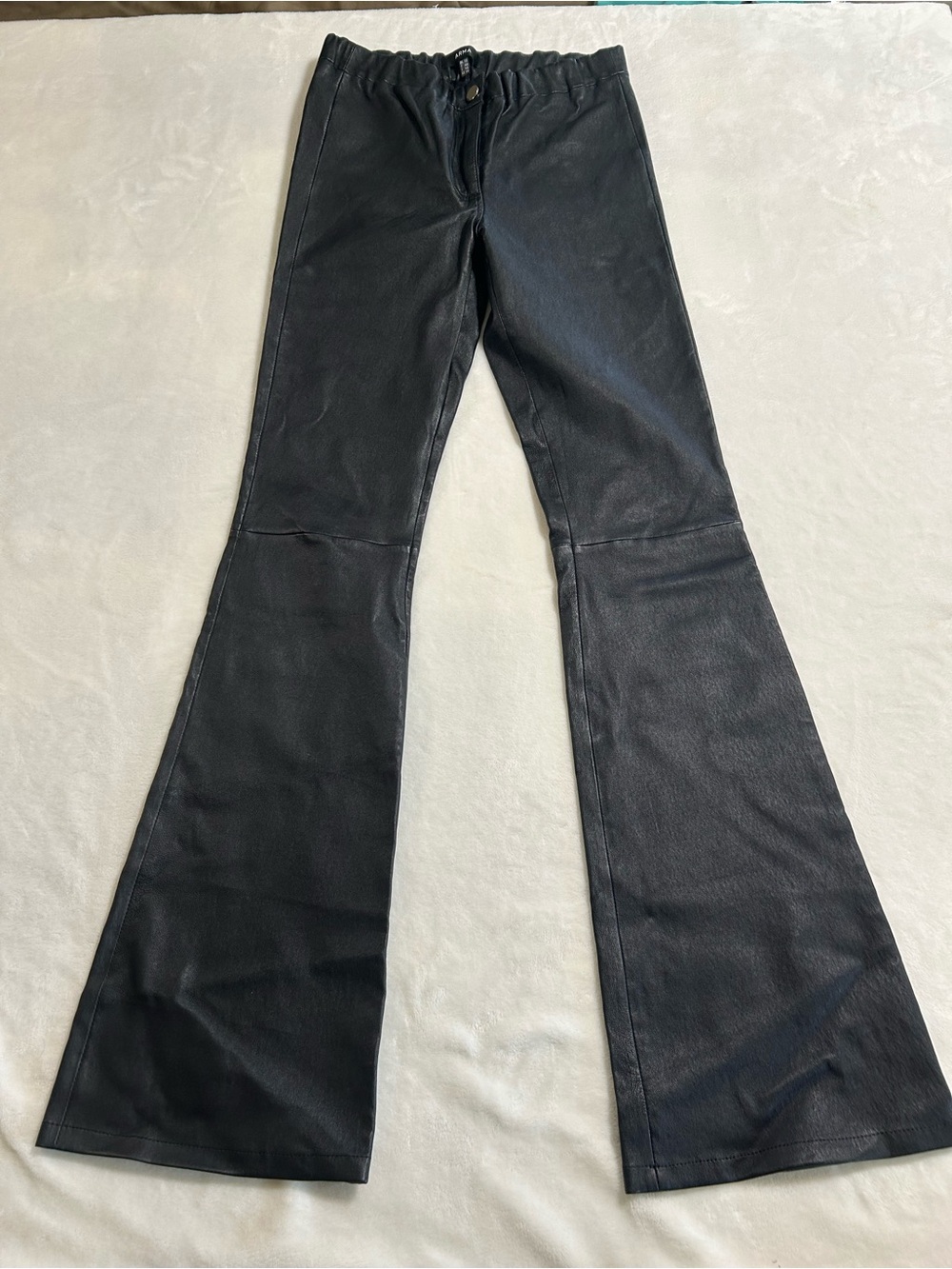 ARMA Black Leather Flare Pants US 6–8 Y2K Moto Rocker Bell Bottom - Picture 3 of 11